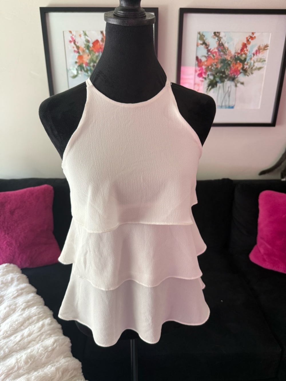 BCX White Tiered Halter Ruffle Camisole